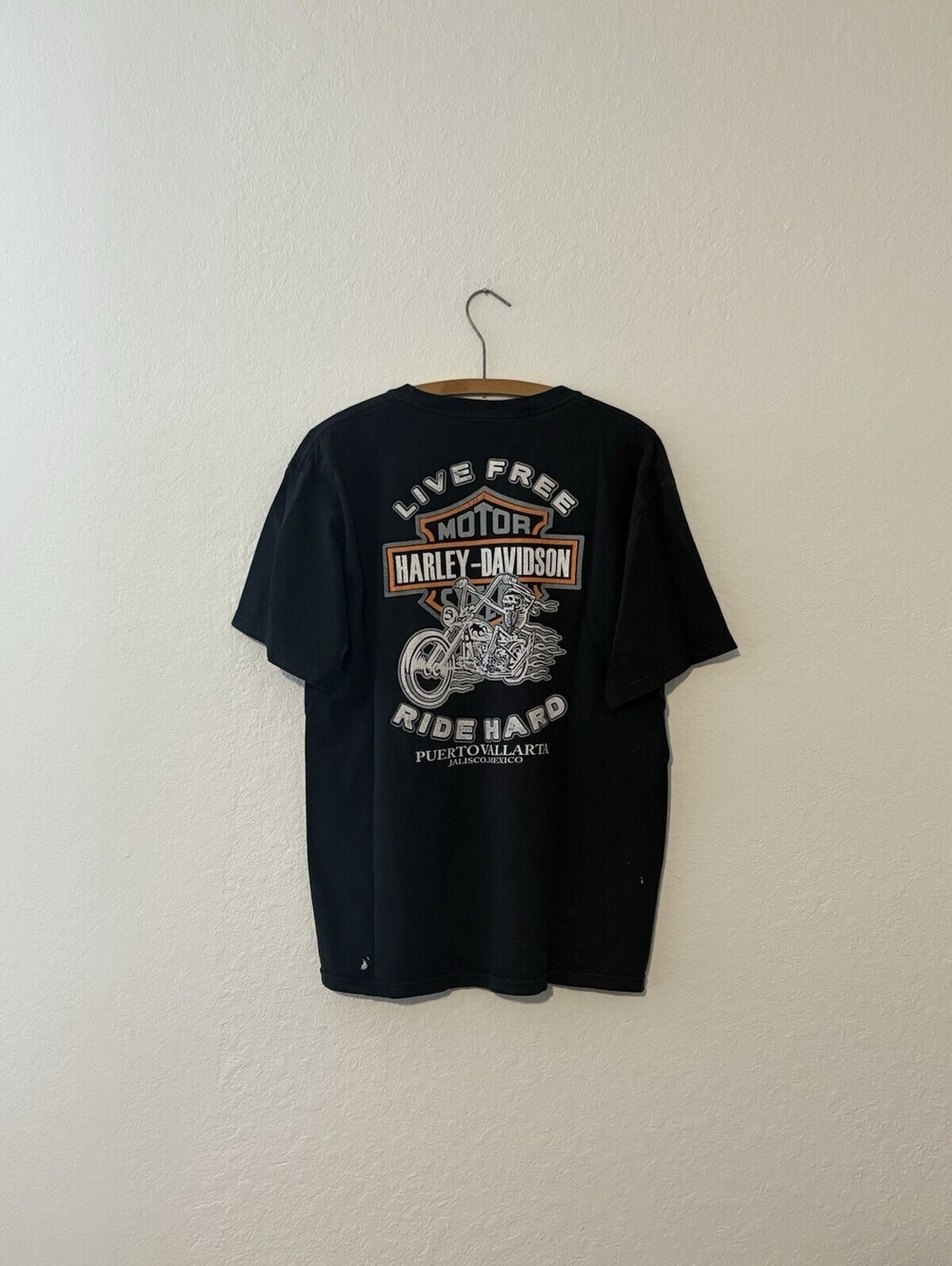 Vintage Y2K Harley-Davidson Puerto Vallarta Mexico Skeleton Black T-Shirt Size M
